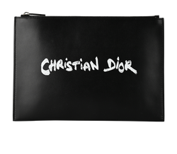 Christian Dior Graffitied Logo Pouch, Leather, Black, 27-BO-1213, 3*